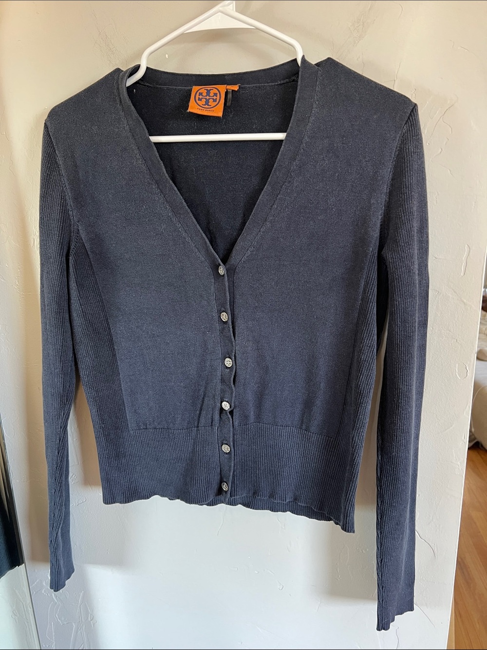 Tory Burch Dark Navy V-Neck Buttoned Cardigan